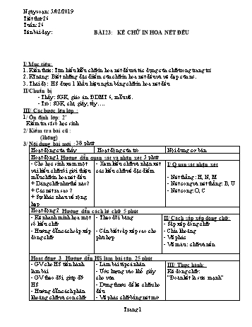 Giáo án Mĩ thuật Lớp 6 - Bài 23: Kẻ chữ in hoa nét đều - Năm học 2018-2019 - Trường THCS Ngô Quang Nhã