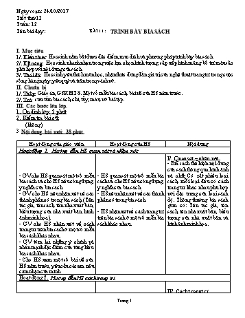 Giáo án Mĩ thuật Lớp 8 - Bài 11: Trình bày bìa sách - Năm học 2017-2018 - Trường THCS Ngô Quang Nhã