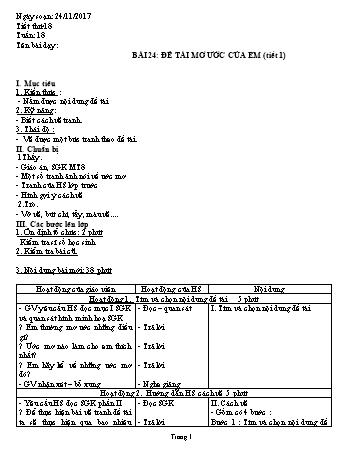 Giáo án Mĩ thuật Lớp 8 - Bài 24: Đề tài Mơ ước của em (Tiết 1) - Năm học 2018-2019 - Trường THCS Ngô Quang Nhã