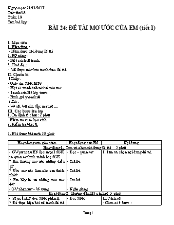 Giáo án Mĩ thuật Lớp 8 - Bài 24: Đề tài Mơ ước của em (Tiết 1) - Năm học 2017-2018 - Trường THCS Ngô Quang Nhã
