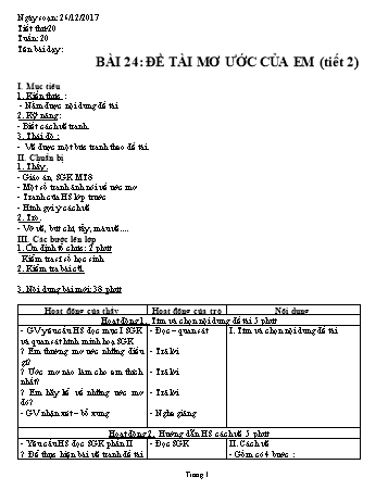 Giáo án Mĩ thuật Lớp 8 - Bài 24: Đề tài Mơ ước của em (Tiết 2) - Năm học 2017-2018 - Trường THCS Ngô Quang Nhã