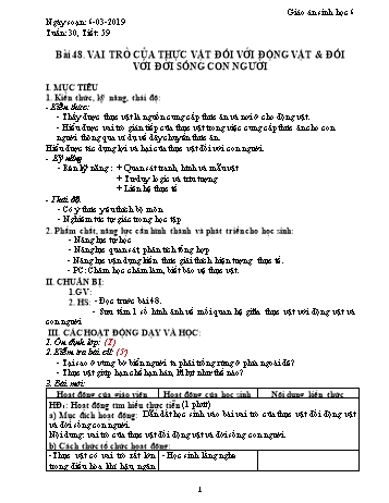 Giáo án Sinh học Lớp 6 - Tuần 30 - Năm học 2018-2019 - Trường THCS Ngô Quang Nhã