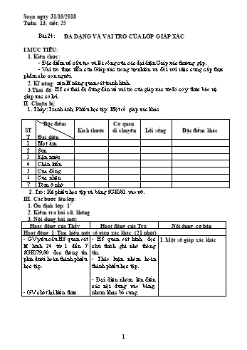 Giáo án Sinh học Lớp 7 - Tuần 13 - Năm học 2018-2019 - Trường THCS Ngô Quang Nhã