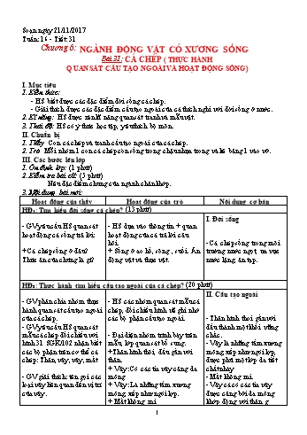 Giáo án Sinh học Lớp 7 - Tuần 16 - Năm học 2017-2018 - Trường THCS Ngô Quang Nhã
