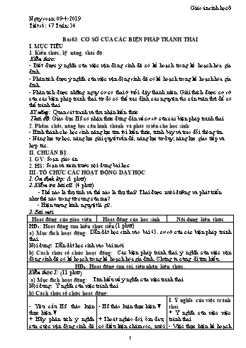 Giáo án Sinh học Lớp 8 - Tuần 34 - Năm học 2018-2019 - Trường THCS Ngô Quang Nhã