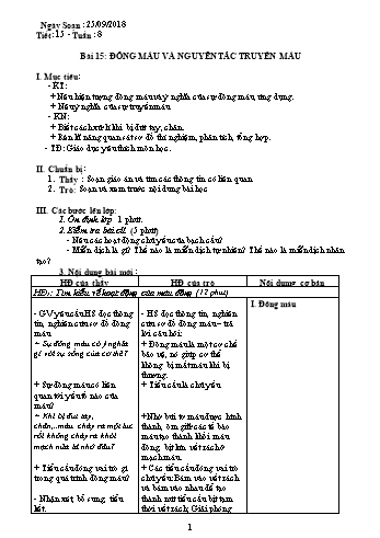 Giáo án Sinh học Lớp 8 - Tuần 8 - Năm học 2018-2019 - Trường THCS Ngô Quang Nhã