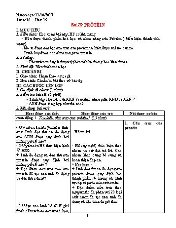Giáo án Sinh học Lớp 9 - Tuần 10 - Năm học 2017-2018 - Trường THCS Ngô Quang Nhã