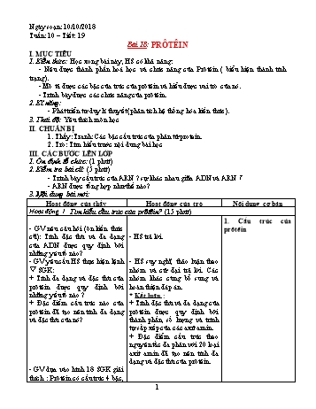 Giáo án Sinh học Lớp 9 - Tuần 10 - Năm học 2018-2019 - Trường THCS Ngô Quang Nhã