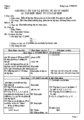 Giáo án Toán Lớp 6 - Tuần 1 - Năm học 2018-2019 - Trường THCS Ngô Quang Nhã