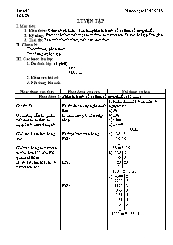 Giáo án Toán Lớp 6 - Tuần 10 - Năm học 2018-2019 - Trường THCS Ngô Quang Nhã