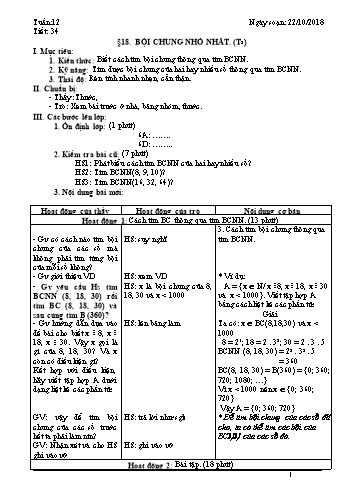 Giáo án Toán Lớp 6 - Tuần 12 - Năm học 2018-2019 - Trường THCS Ngô Quang Nhã