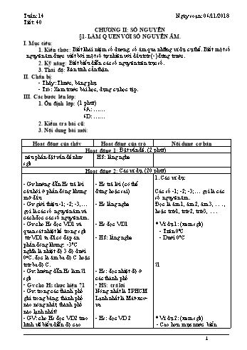 Giáo án Toán Lớp 6 - Tuần 14 - Năm học 2018-2019 - Trường THCS Ngô Quang Nhã