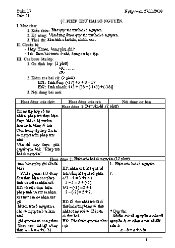 Giáo án Toán Lớp 6 - Tuần 17 - Năm học 2018-2019 - Trường THCS Ngô Quang Nhã