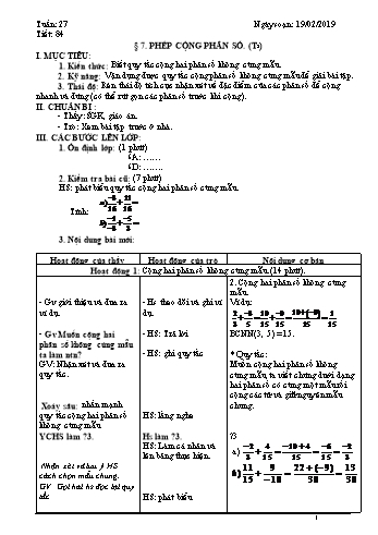 Giáo án Toán Lớp 6 - Tuần 27 - Năm học 2018-2019 - Trường THCS Ngô Quang Nhã