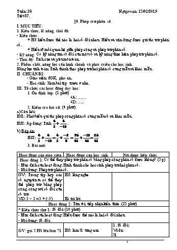 Giáo án Toán Lớp 6 - Tuần 28 - Năm học 2018-2019 - Trường THCS Ngô Quang Nhã