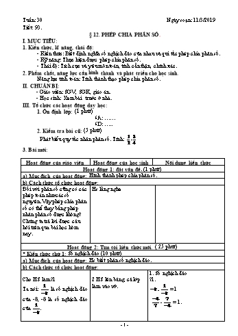 Giáo án Toán Lớp 6 - Tuần 30 - Năm học 2018-2019 - Trường THCS Ngô Quang Nhã