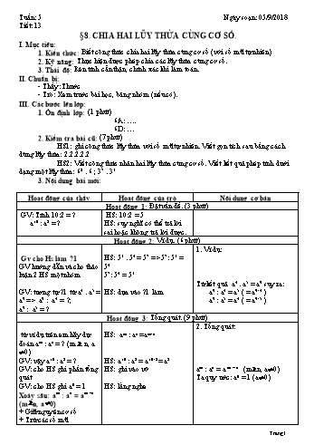 Giáo án Toán Lớp 6 - Tuần 5 - Năm học 2018-2019 - Trường THCS Ngô Quang Nhã