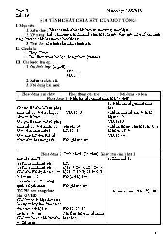 Giáo án Toán Lớp 6 - Tuần 7 - Năm học 2018-2019 - Trường THCS Ngô Quang Nhã
