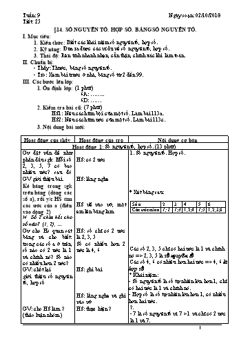 Giáo án Toán Lớp 6 - Tuần 9 - Năm học 2018-2019 - Trường THCS Ngô Quang Nhã