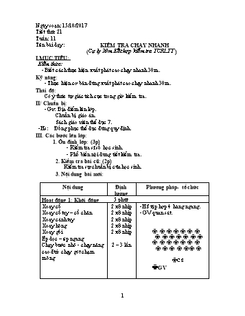Giáo án Thể dục Lớp 7 - Tuần 11 - Năm học 2017-2018 - Trường THCS Ngô Quang Nhã