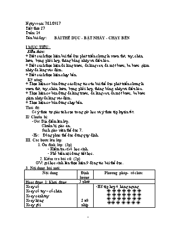 Giáo án Thể dục Lớp 7 - Tuần 14 - Năm học 2017-2018 - Trường THCS Ngô Quang Nhã