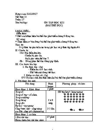 Giáo án Thể dục Lớp 7 - Tuần 17 - Năm học 2017-2018 - Trường THCS Ngô Quang Nhã