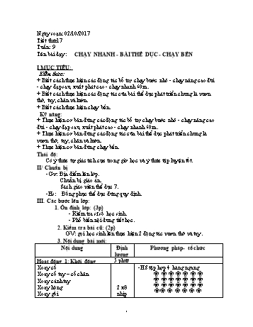 Giáo án Thể dục Lớp 7 - Tuần 9 - Năm học 2017-2018 - Trường THCS Ngô Quang Nhã