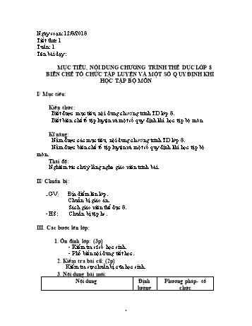 Giáo án Thể dục Lớp 8 - Tuần 1 - Năm học 2018-2019 - Trường THCS Ngô Quang Nhã