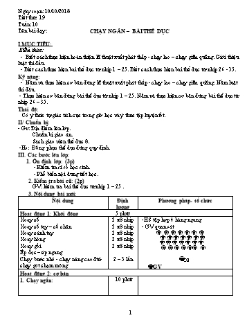 Giáo án Thể dục Lớp 8 - Tuần 10 - Năm học 2018-2019 - Trường THCS Ngô Quang Nhã