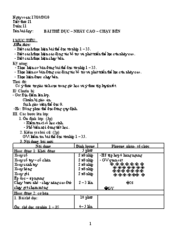 Giáo án Thể dục Lớp 8 - Tuần 11 - Năm học 2018-2019 - Trường THCS Ngô Quang Nhã