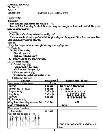 Giáo án Thể dục Lớp 8 - Tuần 12 - Năm học 2017-2018 - Trường THCS Ngô Quang Nhã