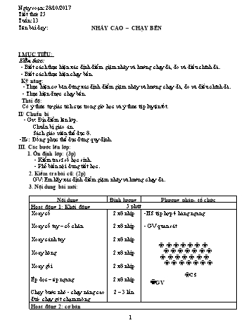 Giáo án Thể dục Lớp 8 - Tuần 13 - Năm học 2017-2018 - Trường THCS Ngô Quang Nhã