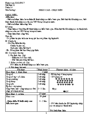 Giáo án Thể dục Lớp 8 - Tuần 16 - Năm học 2017-2018 - Trường THCS Ngô Quang Nhã