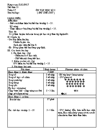 Giáo án Thể dục Lớp 8 - Tuần 17 - Năm học 2017-2018 - Trường THCS Ngô Quang Nhã