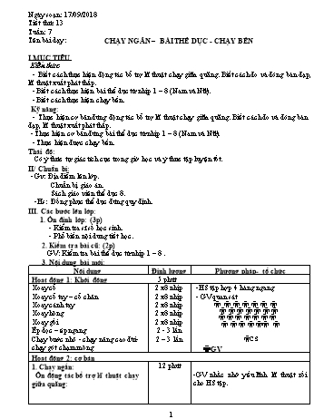 Giáo án Thể dục Lớp 8 - Tuần 7 - Năm học 2018-2019 - Trường THCS Ngô Quang Nhã