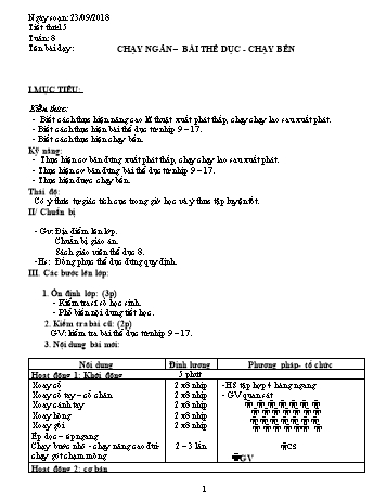 Giáo án Thể dục Lớp 8 - Tuần 8 - Năm học 2018-2019 - Trường THCS Ngô Quang Nhã