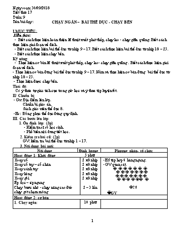 Giáo án Thể dục Lớp 8 - Tuần 9 - Năm học 2018-2019 - Trường THCS Ngô Quang Nhã