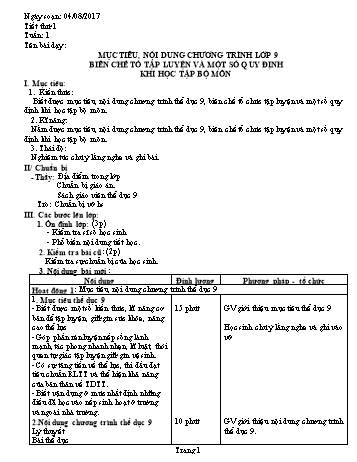 Giáo án Thể dục Lớp 9 - Tuần 1 - Năm học 2017-2018 - Trường THCS Ngô Quang Nhã