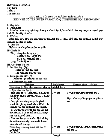 Giáo án Thể dục Lớp 9 - Tuần 1 - Năm học 2018-2019 - Trường THCS Ngô Quang Nhã