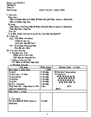 Giáo án Thể dục Lớp 9 - Tuần 10 - Năm học 2017-2018 - Trường THCS Ngô Quang Nhã