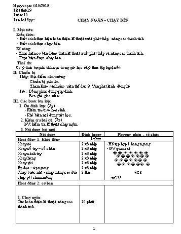 Giáo án Thể dục Lớp 9 - Tuần 10 - Năm học 2018-2019 - Trường THCS Ngô Quang Nhã
