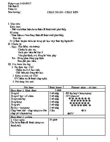 Giáo án Thể dục Lớp 9 - Tuần 11 - Năm học 2017-2018 - Trường THCS Ngô Quang Nhã