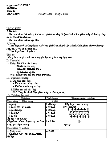 Giáo án Thể dục Lớp 9 - Tuần 13 - Năm học 2017-2018 - Trường THCS Ngô Quang Nhã