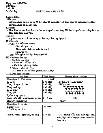 Giáo án Thể dục Lớp 9 - Tuần 14 - Năm học 2018-2019 - Trường THCS Ngô Quang Nhã