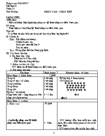 Giáo án Thể dục Lớp 9 - Tuần 16 - Năm học 2017-2018 - Trường THCS Ngô Quang Nhã