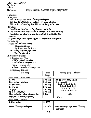 Giáo án Thể dục Lớp 9 - Tuần 2 - Năm học 2017-2018 - Trường THCS Ngô Quang Nhã