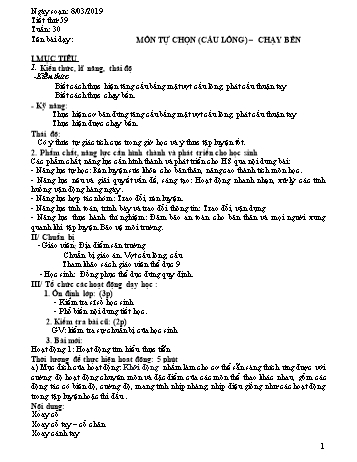 Giáo án Thể dục Lớp 9 - Tuần 30 - Năm học 2018-2019 - Trường THCS Ngô Quang Nhã