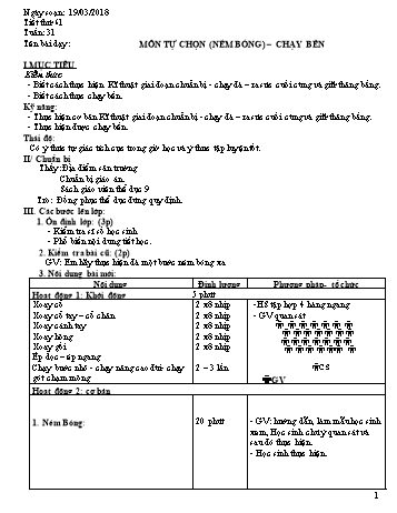 Giáo án Thể dục Lớp 9 - Tuần 31 - Năm học 2017-2018 - Trường THCS Ngô Quang Nhã