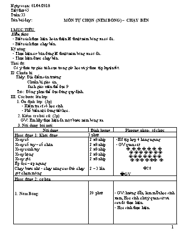 Giáo án Thể dục Lớp 9 - Tuần 33 - Năm học 2017-2018 - Trường THCS Ngô Quang Nhã