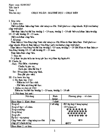 Giáo án Thể dục Lớp 9 - Tuần 5 - Năm học 2017-2018 - Trường THCS Ngô Quang Nhã